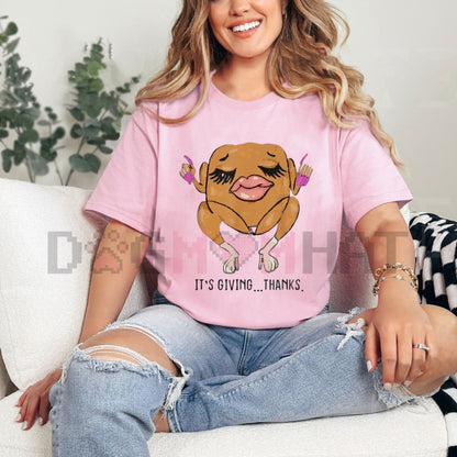 "It’s Giving Thanks" Thanksgiving Vibe Check T-Shirt – Viral Slang Modern Internet Humor Tee-Dogmomhat