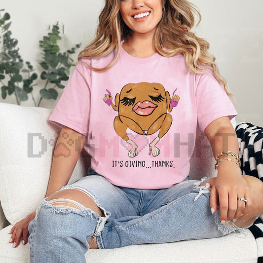 "It’s Giving Thanks" Thanksgiving Vibe Check T-Shirt – Viral Slang Modern Internet Humor Tee-Dogmomhat