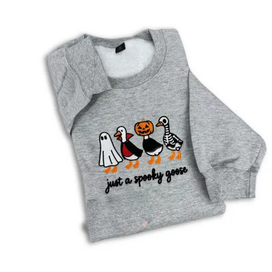 Just a Spooky Goose Embroidered Sweatshirt – Funny Halloween Crewneck for Cozy Fall Vibes - Dogmomhat