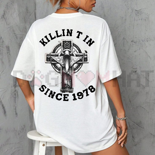 "KILLIN T IN SINCE 1978" T-Shirt – Sheep Horns Wizard Edgy Fantasy Metal Graphic Tee - dogmomhat