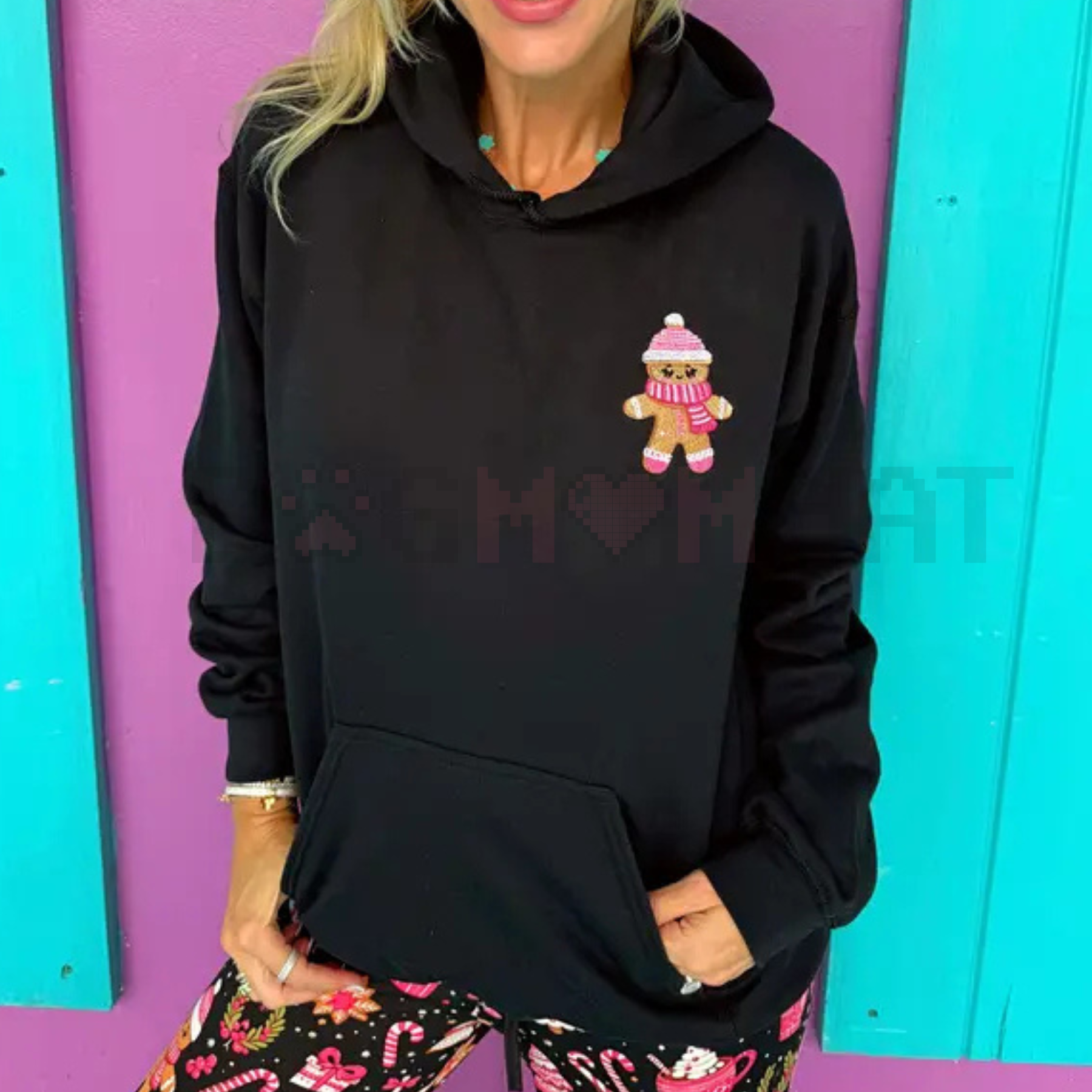 Kawaii Gingerbread Embroidered Christmas Hoodie - DOGMOMHAT