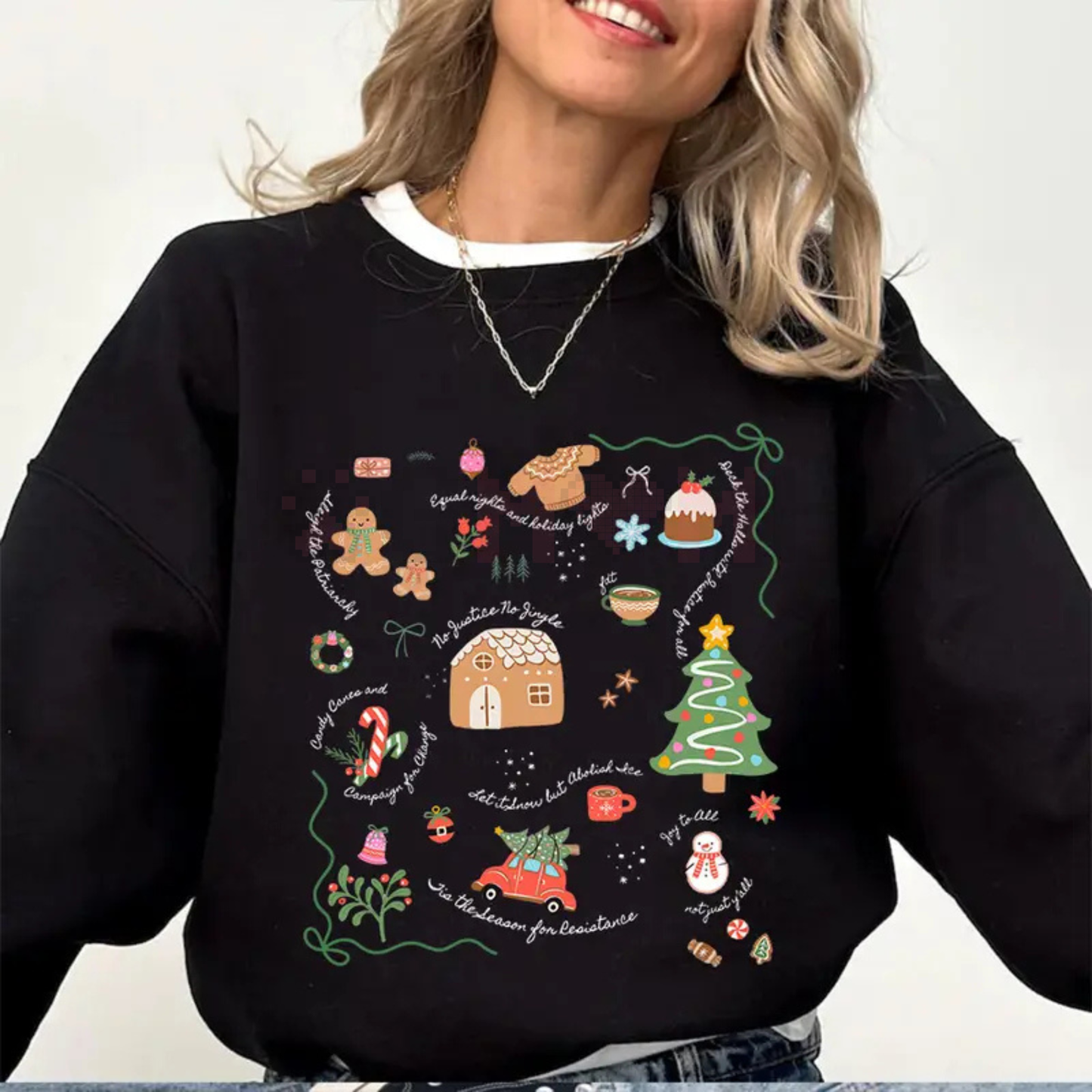 Liberal Values Doodle Christmas Sweatshirt – Unisex Political Protest Holiday Crewneck - DOGMOMHAT