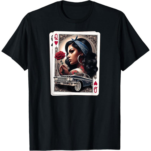 Lowrider Chicano Art T-Shirt – Retro Chicana Style Cotton Tee, Classic Car Graphic Shirt for Men & Women - Dogmomhat
