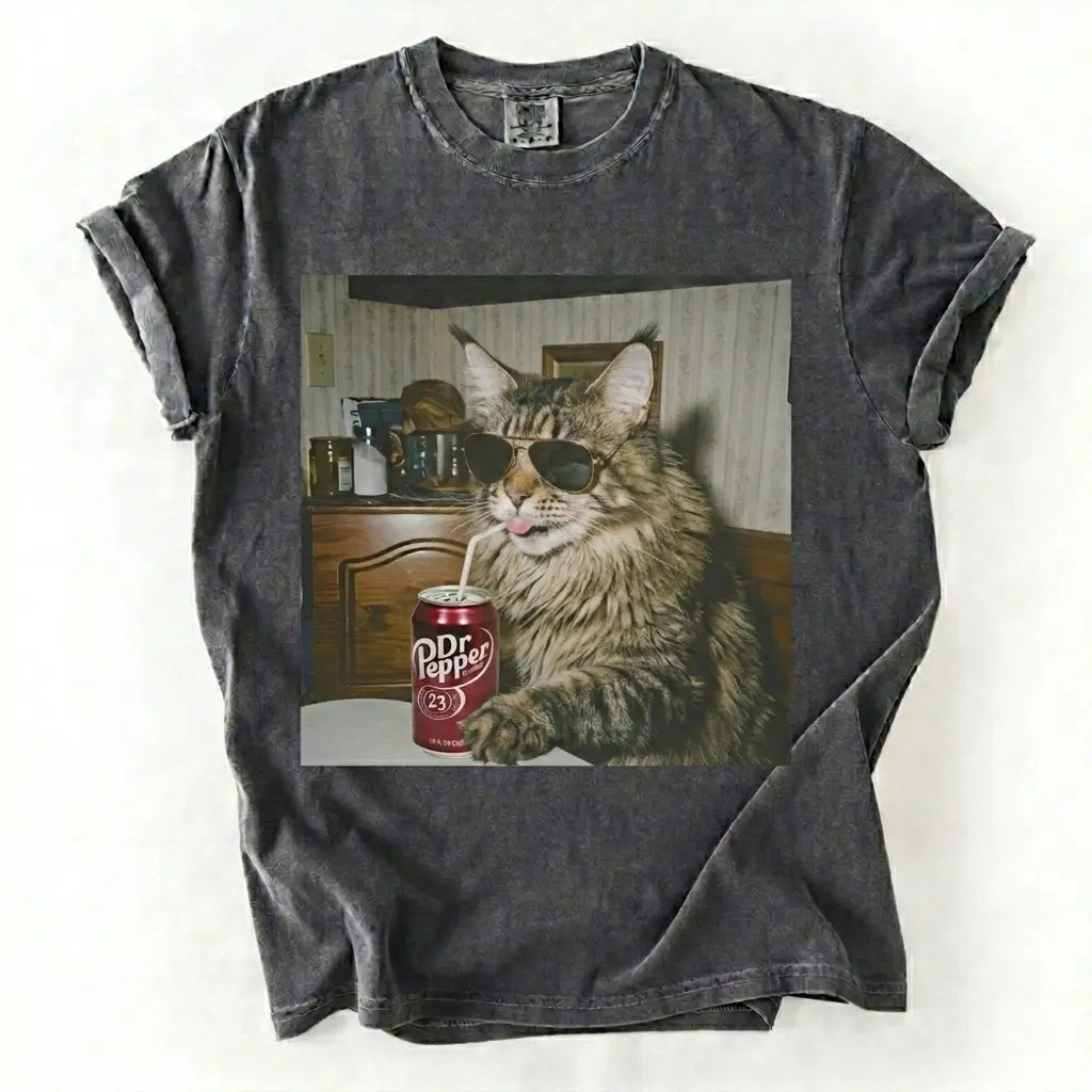 Cat Breeds Drinking Soda Vintage Graphic Tee