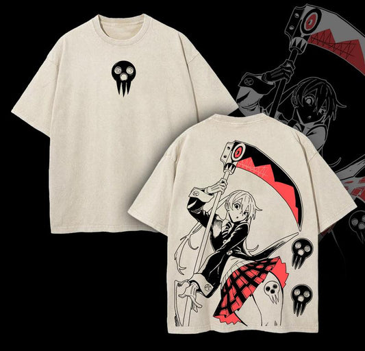 Maka Albarn x Soul Eater Anime Double Printed Vintage Washed Oversize T-Shirt - Dogmomhat