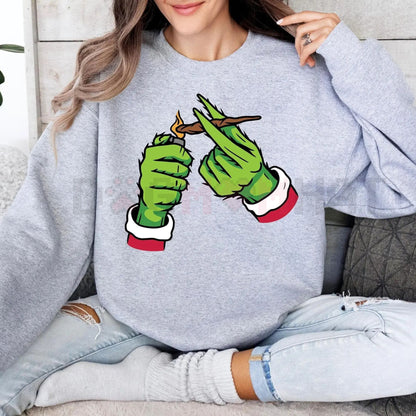 Mary Jane Grinchmas Christmas Cannabis Crewneck – Womenswear Hand Christmas Weed Shirt, Merry Weedmas Cotton Sweater - Dogmomhat