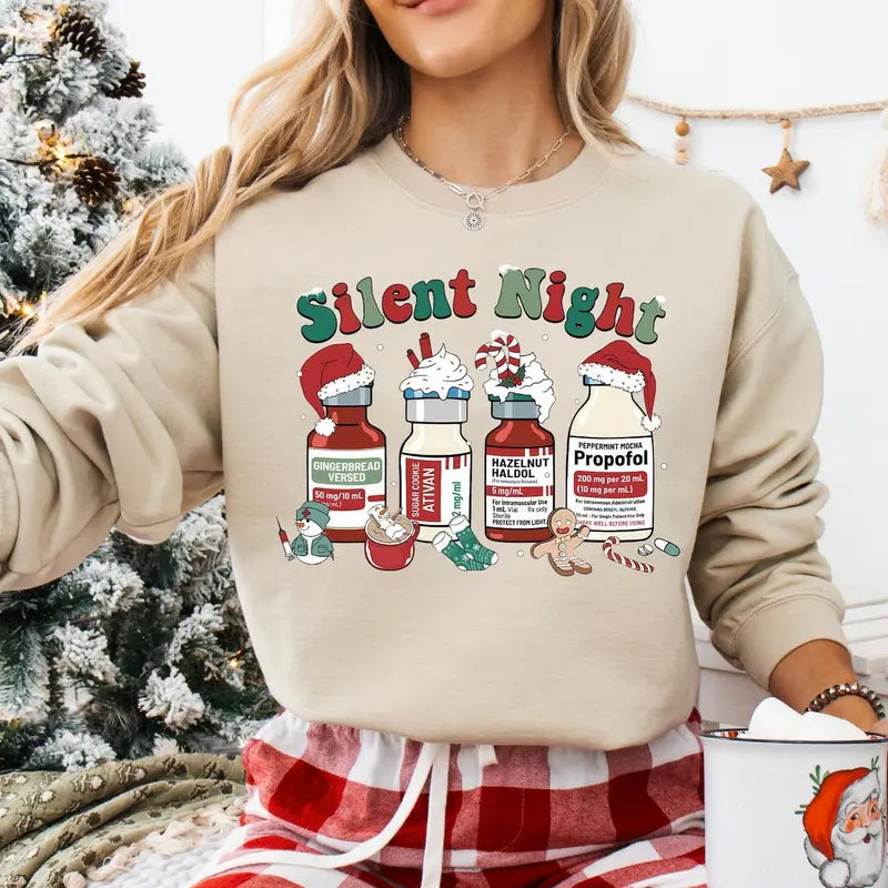 Medical Holiday Nurse Crewneck – "Silent Night" Christmas Sweatshirt - Dogmomhat