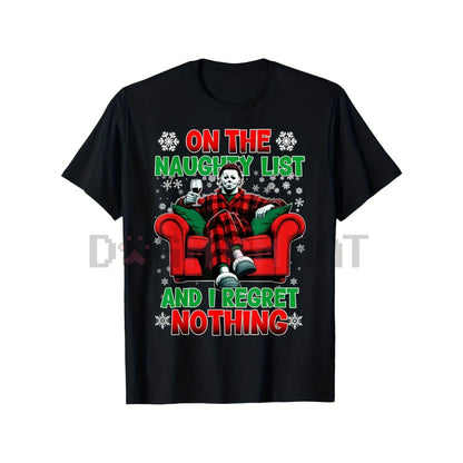 Men's Horror Christmas 'Naughty List' Dark Humor T-Shirt - Dogmomhat
