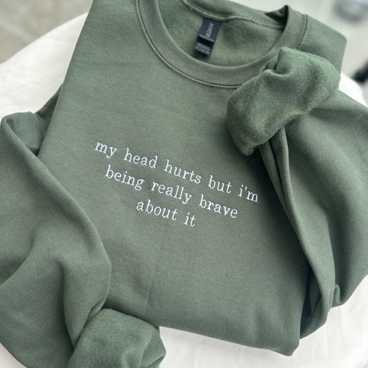 My Head Hurts Embroidered Sweatshirt, Funny Hoodie, Custom Embroidery Sweater, Being Brave About It, Back To School, Migraine Sweater, Ache