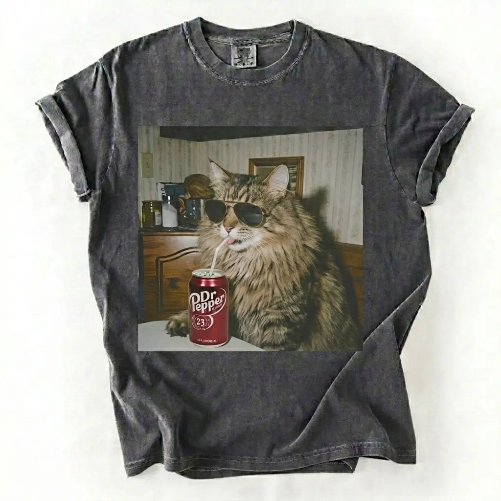 Cat Breeds Drinking Soda Vintage Graphic Tee