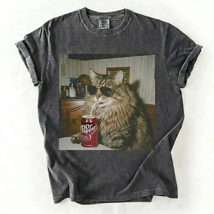 Cat Breeds Drinking Soda Vintage Graphic Tee