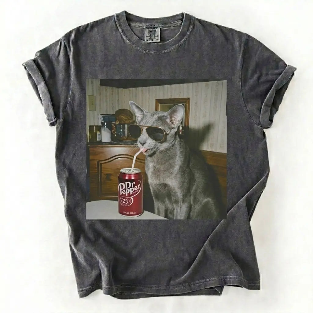 Cat Breeds Drinking Soda Vintage Graphic Tee