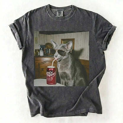 Cat Breeds Drinking Soda Vintage Graphic Tee