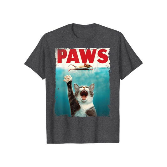PAWS Parody Cat Mouse T-Shirt – Humorous Cat Chasing Mouse Tee - Dogmomhat