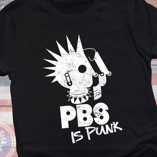 PBS Is Punk T-Shirt – Funny Retro Punk Rock Parody Tee with Spikes & Safety Pins for Rebels - Dogmomhat