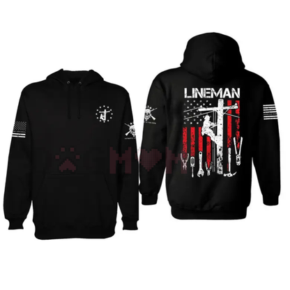 Patriotic Lineman USA Flag Work Hoodie - dogmomhat