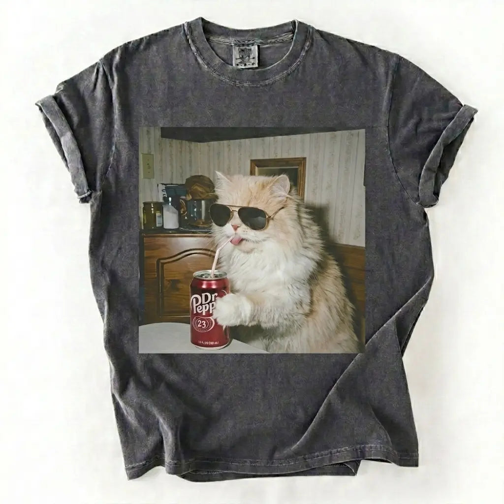 Cat Breeds Drinking Soda Vintage Graphic Tee