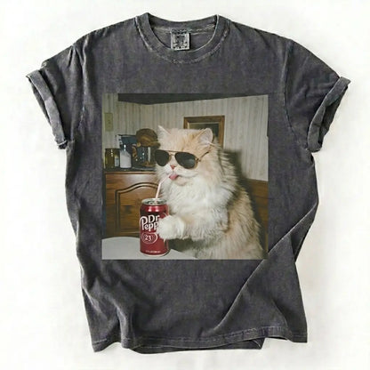Cat Breeds Drinking Soda Vintage Graphic Tee