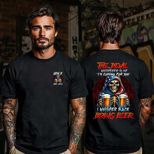 Personalized "The Devil Whispered... Bring Beer" T-Shirt - Dogmomhat