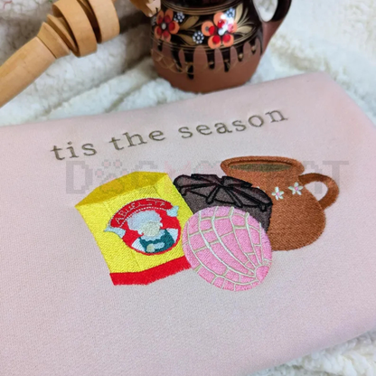 Pink Concha Embroidered Holiday Sweatshirt - dogmomhat