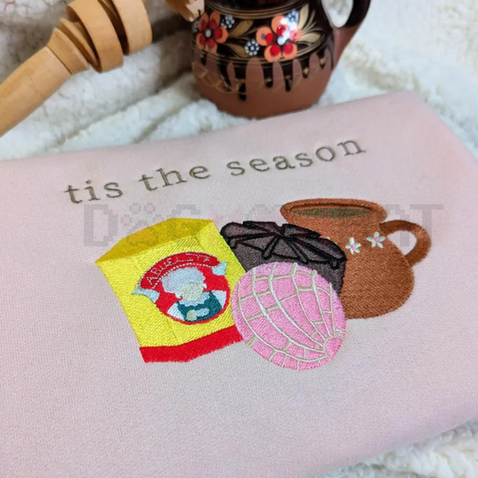 Pink Concha Embroidered Holiday Sweatshirt - dogmomhat