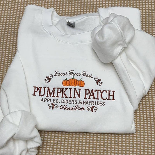 Pumpkin Patch Embroidered Sweatshirt – Cozy Fall Pullover for Women & Men, Autumn Farm Style - Dogmomhat