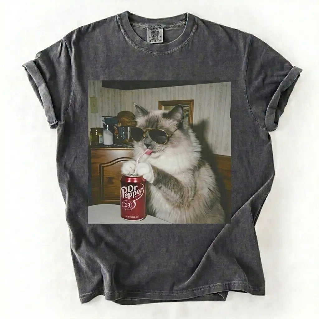 Cat Breeds Drinking Soda Vintage Graphic Tee