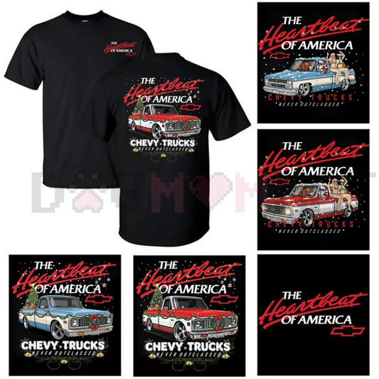 Retro Chevy Heartbeat of America Christmas T-Shirt – Classic Truck Lover Gift for Him - dogmomhat