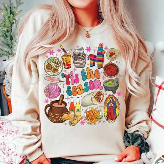 Retro Mexican Christmas 'Tis The Season' Crewneck – Womenswear Cafecito Y Chisme Sweatshirt - dogmomhat