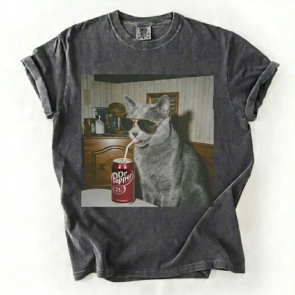 Cat Breeds Drinking Soda Vintage Graphic Tee