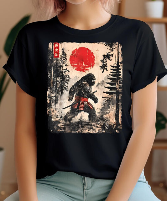 Samurai Bigfoot T-Shirt – Funny Japanese Ukiyo-e Graphic Tee, Vintage-Style Short Sleeve Shirt for Men & Women - Dogmomhat