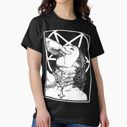 Satanic Nun Graphic T-Shirt – Gothic Dark Art Horror Tee for Fans - Dogmomhat