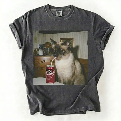 Cat Breeds Drinking Soda Vintage Graphic Tee