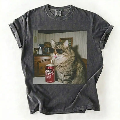 Cat Breeds Drinking Soda Vintage Graphic Tee