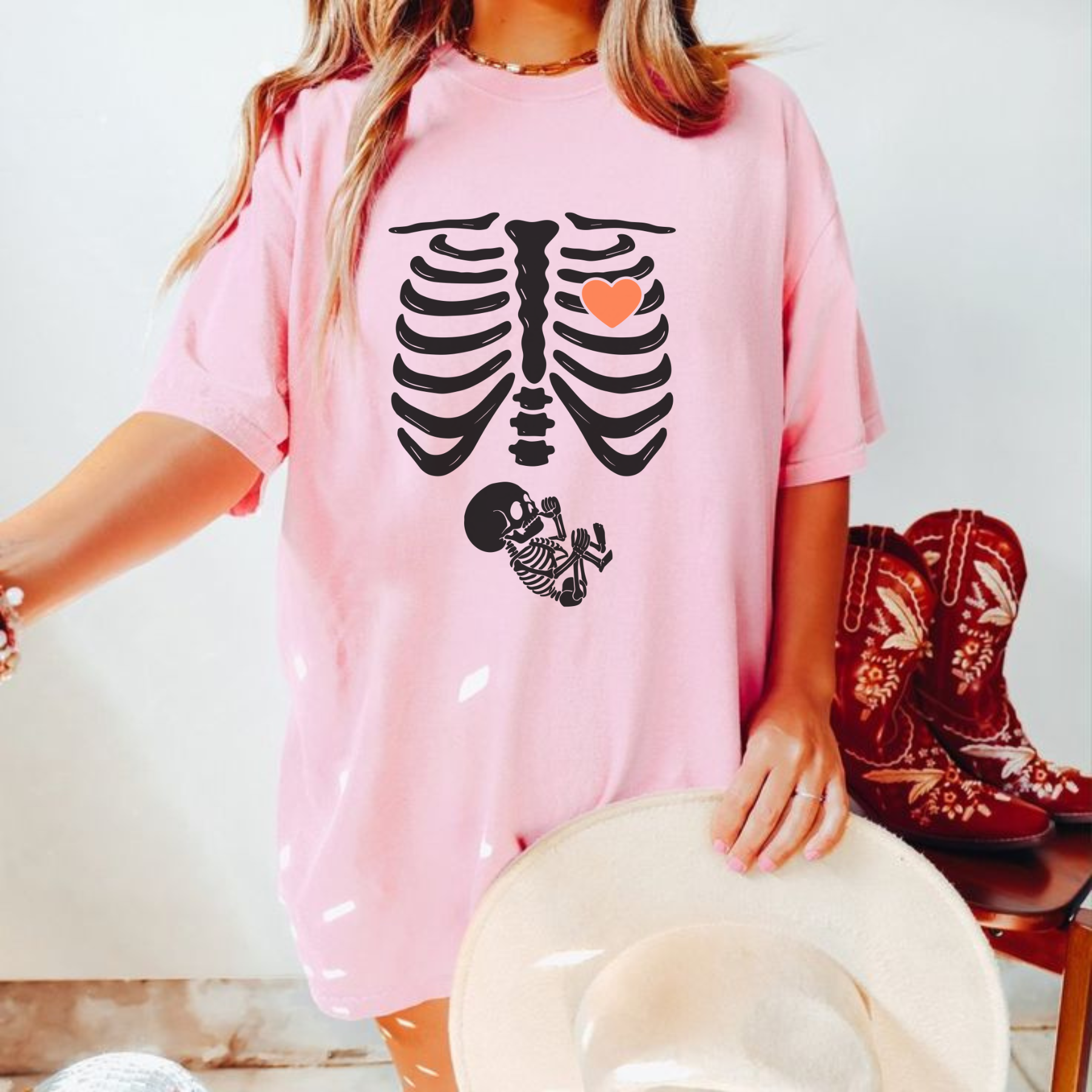Skeleton Halloween Maternity T-Shirt – Funny Pregnancy Announcement Tee - Dogmomhat