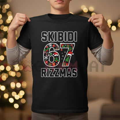 "Skibidi Rizzmas 67" Viral T-Shirt – Gen Alpha Internet Slang & Absurd Holiday Meme Tee-Dogmomhat