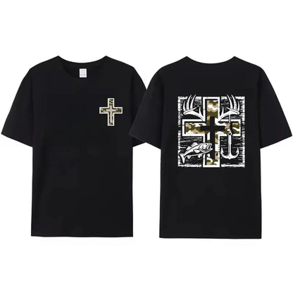 Southern Charm Fishing Shirt – Camo Cross Antlers & Bass Graphic Tee - Dogmomhat