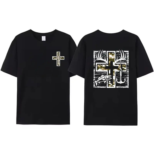 Southern Charm Fishing Shirt – Camo Cross Antlers & Bass Graphic Tee - Dogmomhat