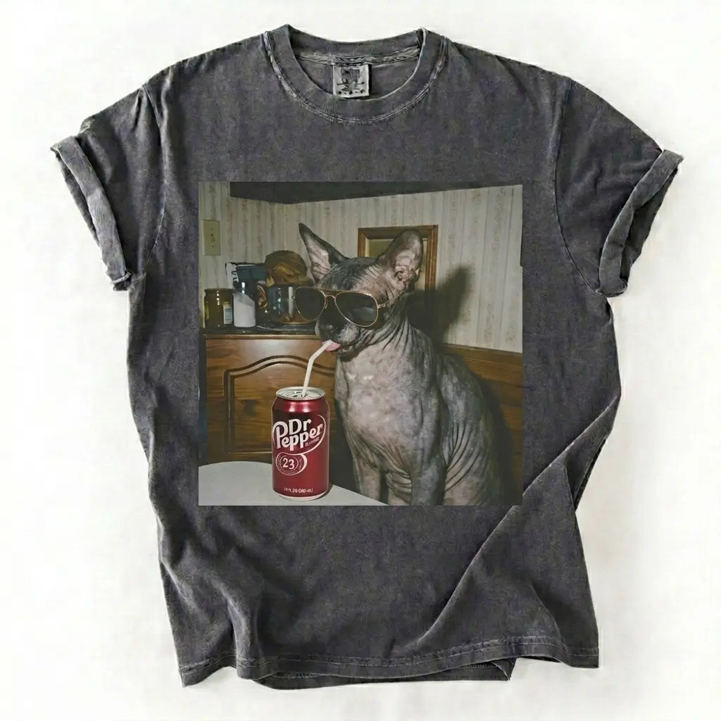 Cat Breeds Drinking Soda Vintage Graphic Tee