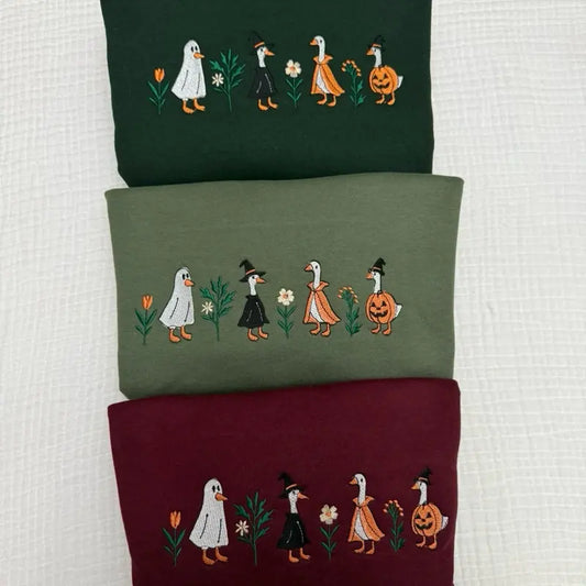 Spooky Goose Halloween Embroidered Sweatshirt - Spooky Season Apparel - Dogmomhat