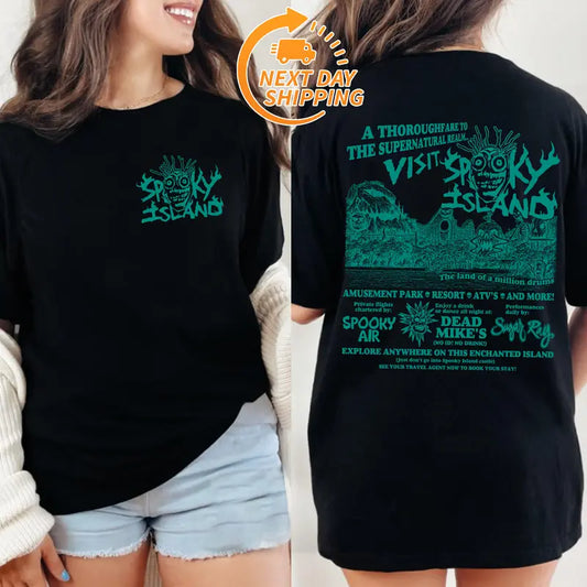 Spooky Island T-Shirt – Retro Horror Amusement Park Tee, Disco Skull Nostalgia Shirt, Halloween Graphic - Dogmomhat