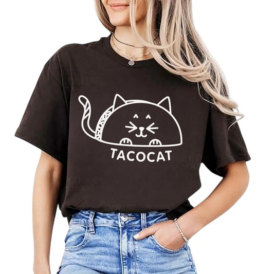 Tacocat Cute Palindrome Shirt – Funny Cat & Taco Graphic Tee for Cat Lovers - Dogmomhat