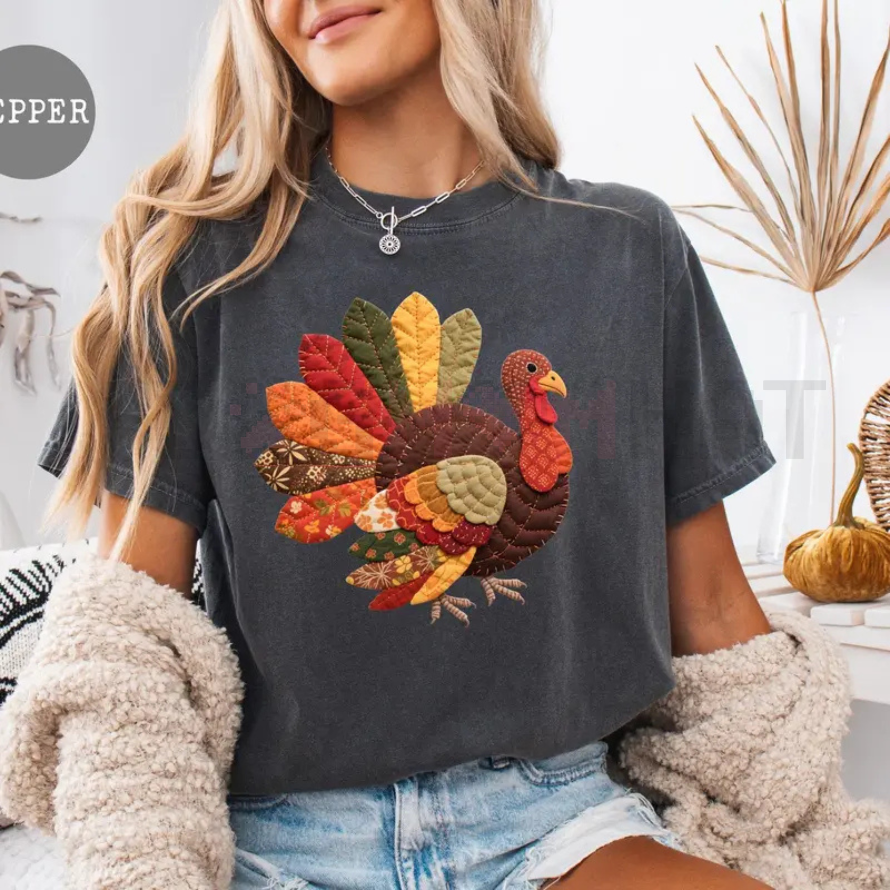 Thanksgiving Turkey Graphic Loose T-Shirt – Cozy Fall Gathering Tee - dogmomhat