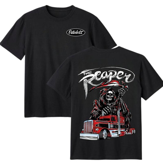 "The Reaper" Peterbilt Truck Shirt – 2-Sided Red Skull Rig Tee - Dogmomhat
