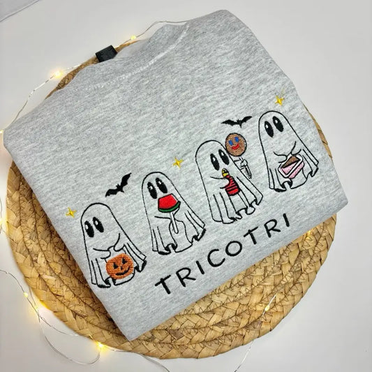 Tricotri Mexican Ghost Crewneck Sweatshirt – Spooky Embroidered Sweater - Dogmomhat