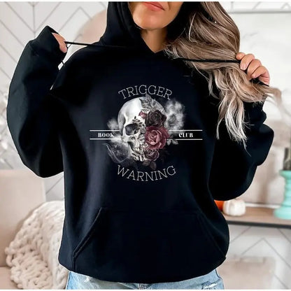 "Trigger Warning Reading" Hoodie – Dark Romance Book Lover Shirt - Dogmomhat