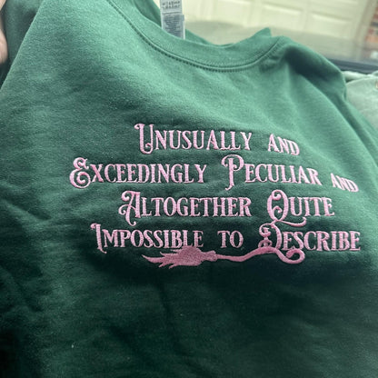 Unusually Exceedingly Peculiar Embroidered Sweatshirt & Hoodie - Defying Gravity Crewneck Wicked Musical Movie Fan Gift