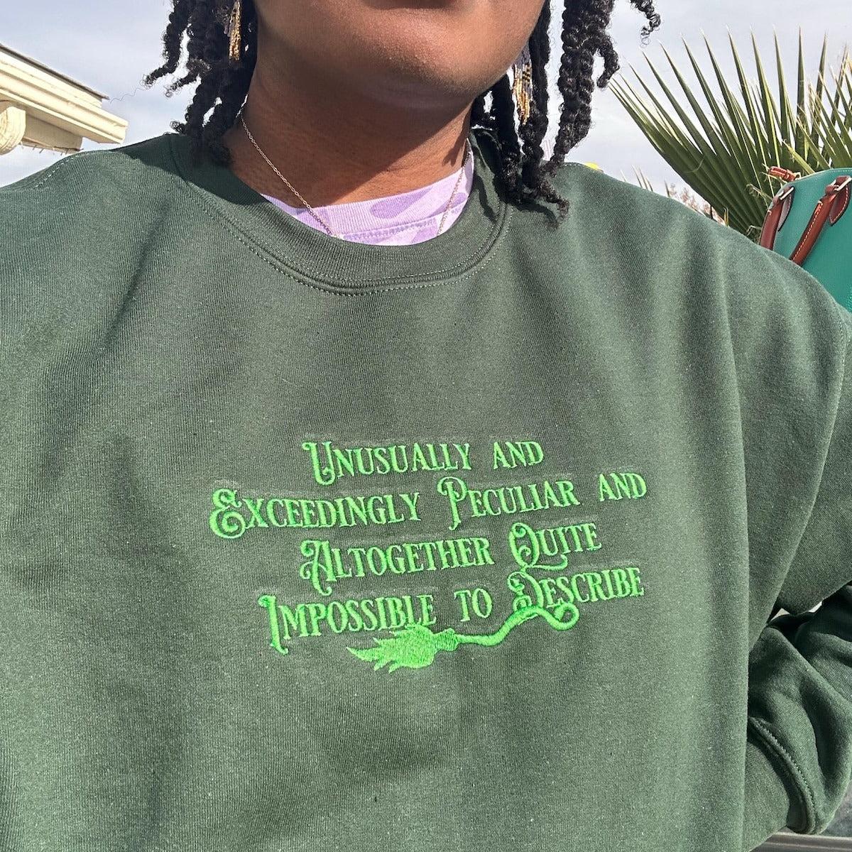 Unusually Exceedingly Peculiar Embroidered Sweatshirt & Hoodie - Defying Gravity Crewneck Wicked Musical Movie Fan Gift