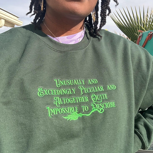 Unusually Exceedingly Peculiar Embroidered Sweatshirt & Hoodie - Defying Gravity Crewneck Wicked Musical Movie Fan Gift