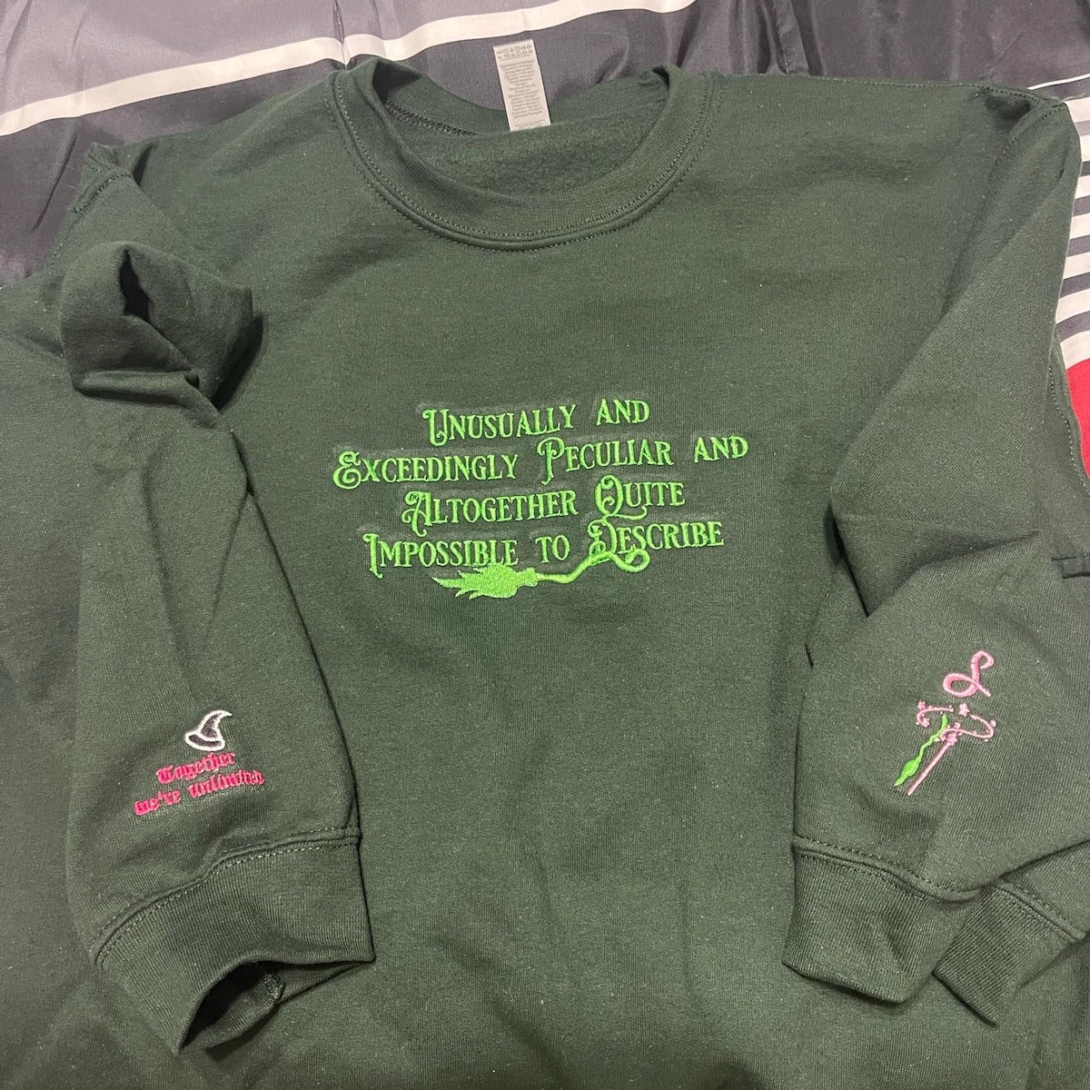 Unusually Exceedingly Peculiar Embroidered Sweatshirt & Hoodie - Defying Gravity Crewneck Wicked Musical Movie Fan Gift